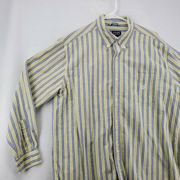 Chaps Shirt Men's Long Sleeve Flannel Button Up Striped Yellow Large - Picture 5 of 12